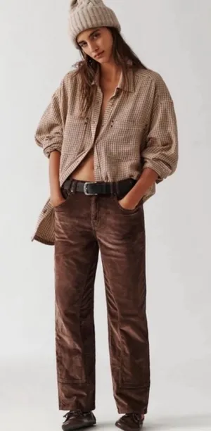 FREE‎ PEOPLE We The Free risk taker cord straight leg pants in chocolate truffle thumbnail 1