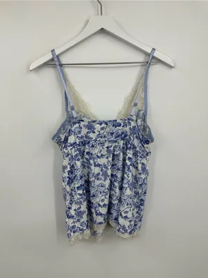 Laura Ashley Blue Floral Lace V Neck Camisole Top Size Large Fairy thumbnail 2