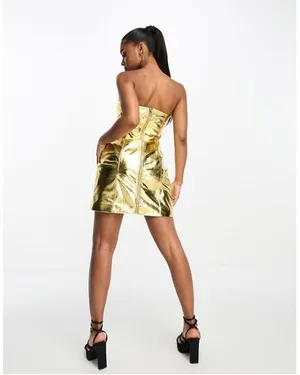 Revolve NWT AmyLyn Johanna Gold Metallic Bandeau Mini Dress thumbnail 2