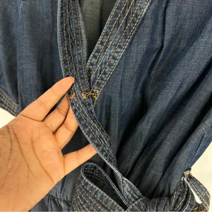 Pilcro by Anthropologie Blue Chambray Denim Tie‎ Waist Wrap Bodice V-Neck Romper thumbnail 7