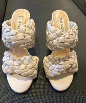 Steve Madden Braided Double-Strap Heeled Sandals — Cream thumbnail 1