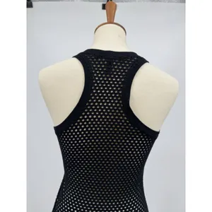 BCBGMaxAzria Etania Mesh Tank Dress Black Raw Hem Mini Bodycon Cover up Beachy S thumbnail 4