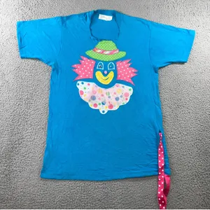 Vtg Clown Kidcore‎ T Shirt M Applique Polka Dot Ribbon Tie Funky Pop Art Unisex thumbnail 1