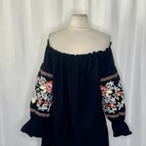 FREE PEOPLE Fleur Du Jour Mini Dress Black Floral Embroidered Off Shoulder Small thumbnail 10