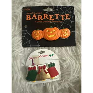 Vintage Christmas Halloween Holiday Hair Barrette Clips Two‎ Pack Gibson & other thumbnail 8
