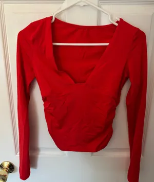 Red Shein Deep V Long Sleeve Top thumbnail 1