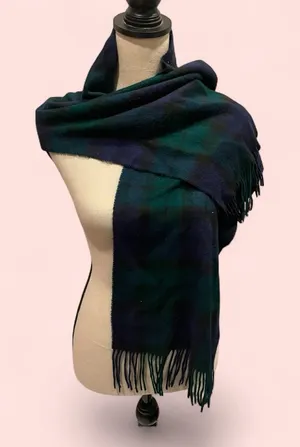 Cute soft fuzzy made in Italy American Eagle plaid scarf fringe navy hunter thumbnail 2