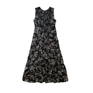 J.Crew Veranda Dress Size 12 Black Floral Midi Sleeveless Ruched Waist Boho thumbnail 5