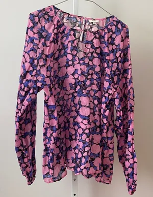 Anthro The Odells XL Pink Floral Blouse Keyhole Top Boho Cottage Prairie Peasant thumbnail 1