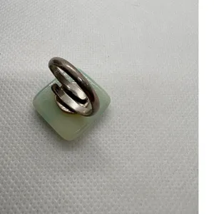 Vintage 925 Sterling Silver Art Glass Square Floral Adjustable Ring Size 6 Aqua thumbnail 9