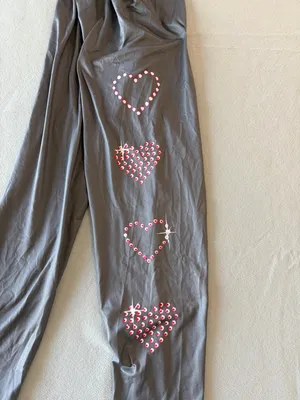 Women's Long Grey and Pink Heart Theme Pull On Elastic Wasit Straight Leg Pants thumbnail 3