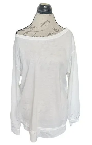 Womens Blouse Top Size Large White Long Sleeve Cotton Polyester minimalist thumbnail 1