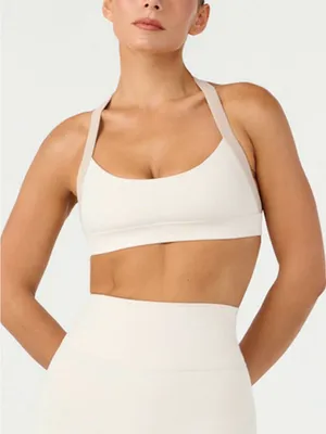 Seamless Cream Sports Bra with Contrast Straps CSB thumbnail 1