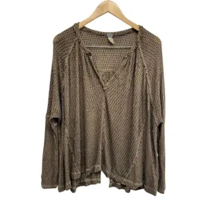 Free People We The Free Olive Green‎ Waffle Knit Split Back Thermal Top XS thumbnail 2