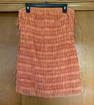 Anthropologie Let Me Be Fringed Tube Mini Dress in Orange Size Medium thumbnail 2