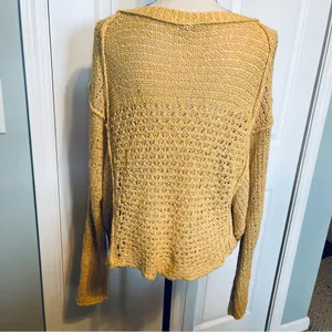 Free‎ People Womens Size XS Yellow Oversized Knit Sweater V-neck Boho *FLAWED* thumbnail 10