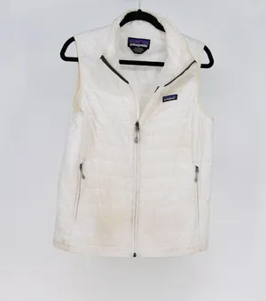 Patagonia Women's Nano Puff Quilted Sleeveless Full Zip Vest Jacket White Large thumbnail 1