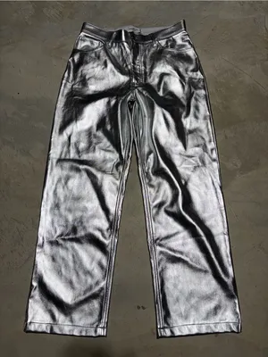 Abercrombie & fitch ‘90s relaxed high rise Silver Faux Leather Pants 30/10s thumbnail 1