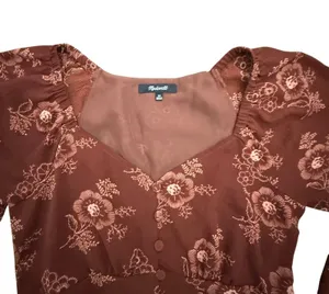 Madewell Floral Print Top Long Sleeve Square Neck Blouse Brown Women's XS thumbnail 2