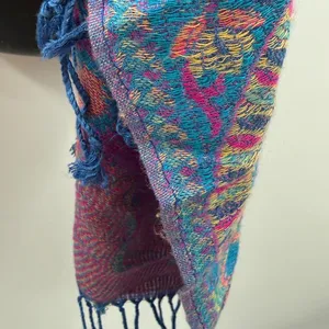 Jerusalem Pashmina Scarf Purple Pink Blue 100% Cashmere Paisley Fringe Wrap thumbnail 5