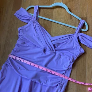 Evanese Lavender Maxi Dress L Off Shoulder Ruched Formal Evening Made USA thumbnail 7