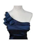 Cache Navy Blue One Shoulder Mermaid Formal Gown Sz 10 Satin Evening Prom Dress thumbnail 3