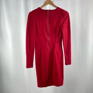 Vivienne Vivienne Tam Long Sleeve V Neck Bodycon Dress in Red Size Medium‎ thumbnail 3