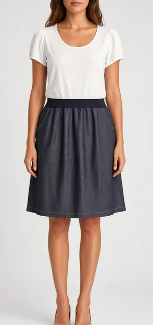 POL White Short-Sleeve Mixed-Media Dress with Denim Skirt Size Large Like New thumbnail 1