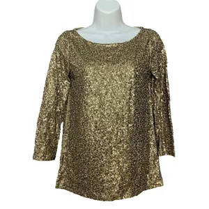 J. Crew Sequin Shirt Boat Neck 3/4 Sleeves Size XS Women Gold Christmas Top thumbnail 3