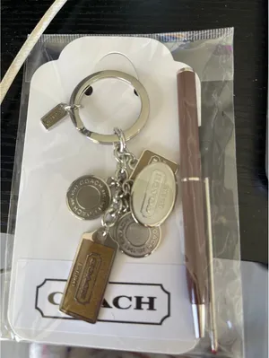 Coach Silver and Brown Logo Charms Keychain & Matching Pen NIP thumbnail 1