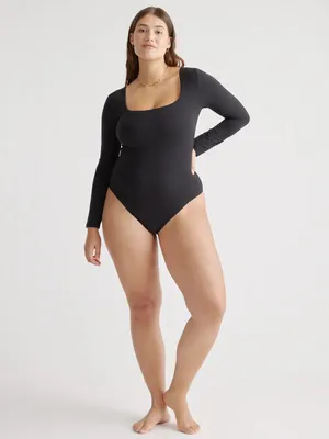 Quince Black Long-Sleeve Square Neck Bodysuit minimalist classic essentials L thumbnail 2