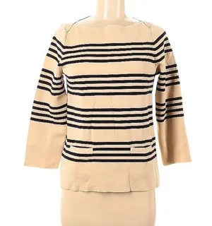 J. Crew Ivory and Dark Navy Pullover Sweater Size Medium thumbnail 1