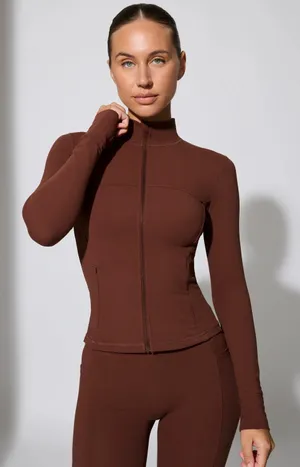 Oh Polly Bo & Tee fitted soft active full zip brown jacket thumbnail 2