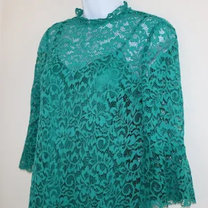 ZARA Lace Dress Sz XS Flower Patterns Green with matching slip thumbnail 12