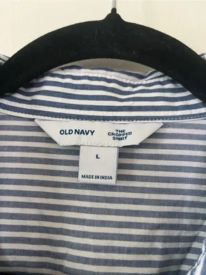 Old Navy Blue White Stripe 100% Cotton Shirt Large Coastal Nautical Preppy thumbnail 2