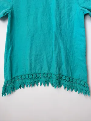 TERZO Millennio Short Sleeve Linen Top Crochet Trim Made In Italy Size Small thumbnail 4