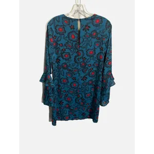 Hashttag in Trend Floral Shift Dress Womens S Teal Blue Ruffle‎ Bell Sleeve Mini thumbnail 6