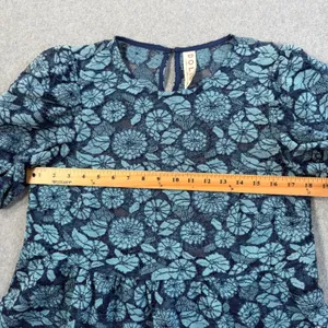 Dolan Women's Medium Blue Floral Lace Peplum Puff Sleeve Top Blouse Sheer thumbnail 8