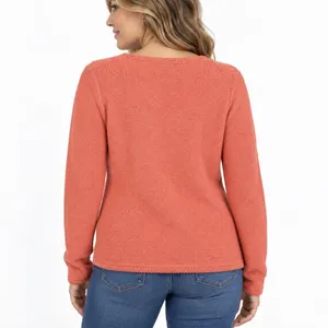 Vintage LL Bean Orange Chunky Knit Cotton Crew Neck Pullover Sweater SMALL thumbnail 2