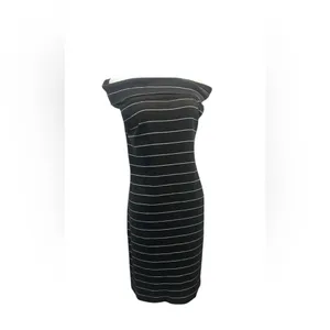 Lauren Ralph Lauren Black Metallic Stripe Off Shoulder‎ Dress Large Office Siren thumbnail 4