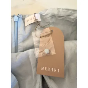 Meshki Light Blue Halter Mini Dress V-Neck Bubble Hem Cotton Blend Size S NEW thumbnail 4