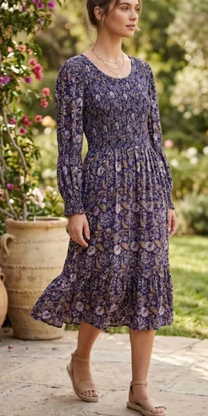 Universal Thread Purple Floral Smocked Dress Size 2X thumbnail 1
