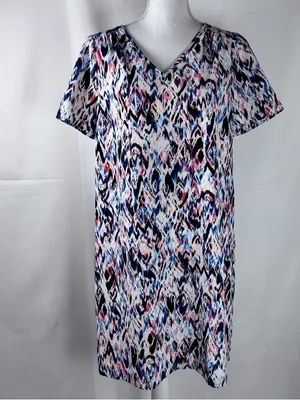 The Limited Ikat V-Neck Shift Dress Blue Pink Size Large NWT thumbnail 4