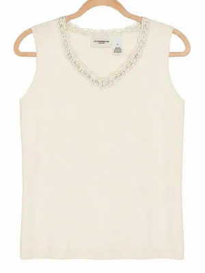 Liz Claiborne LizSport Ivory Sweater Tank‎ Top Medium Crochet Trim Sleeveless thumbnail 1