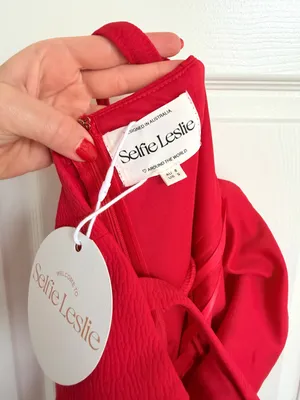 Selfie Leslie Georgia Square Neckline Midi Dress Red Small S NWT thumbnail 6