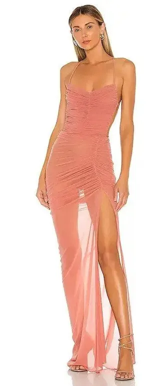 Michael Costello X Revolve Mesh Follie Maxi Gown Mauve Pink Women's Size Small thumbnail 1