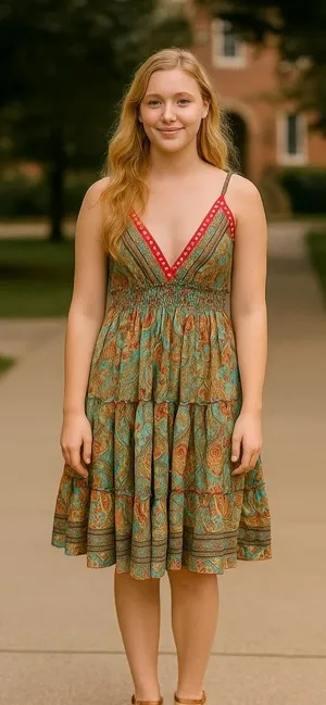 IAMGIA Paisley Mini Dress Green and Red thumbnail 1