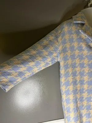 Baloot Coat Womens Small Blue Houndstooth Tweed 3/4 Sleeve Button Front Lined thumbnail 5