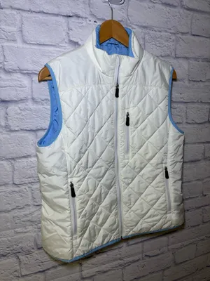 Lands End Vest Women's Size Med 10/12 White Blue Quilted Warm Full Zip Primaloft thumbnail 4
