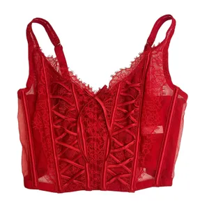 NWT Victoria's Secret 11177017 Women's Red Unlined Lace-Up Corset Top Size M-DD thumbnail 1